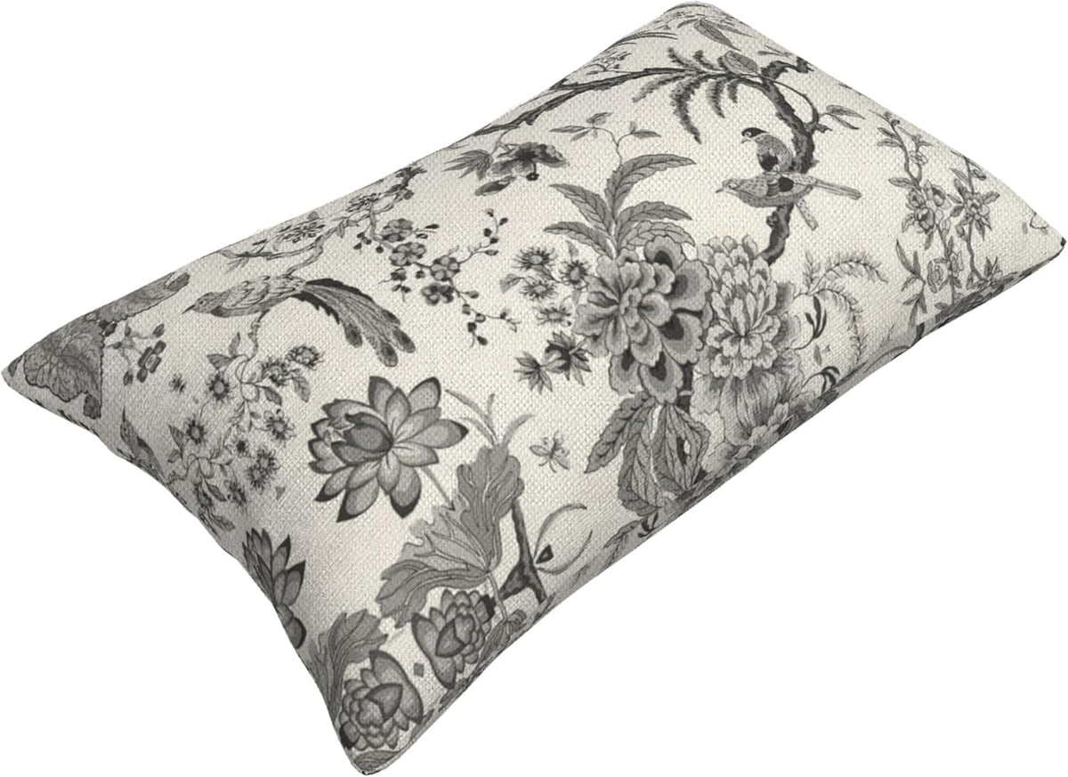 CXMEIFLY Spring Floral Birds Pillow Covers 12 x 20 Inch Set of 2 for Chinoiserie Flowers Decor Throw Pillows Black and White Plant Outdoor Decorative Cushion Cases for Couch Bed Decorations