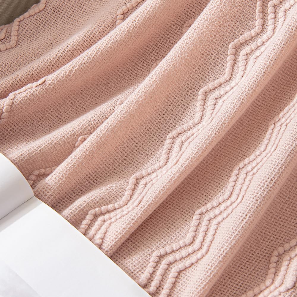 MIULEE Light Pink Knitted Throw Blanket for Couch Bed, Boho Textured Cozy Woven Decorative Farmhouse Blanket with Tassels for Sofa Chair Living Room 50"x60"