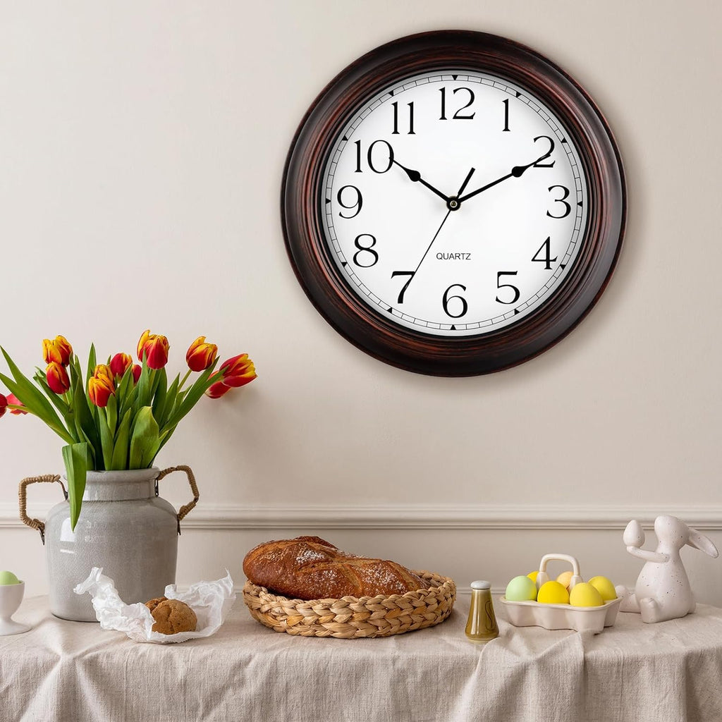 Wall Clock 10 Inch Battery Operated Silent Non-Ticking Wall Clock Vintage Retro Rustic Style Decorative for Bedroom Living Room Kitchen Home Office (Bronze)
