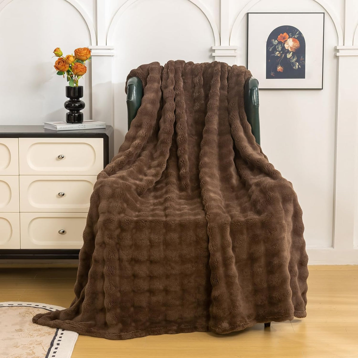 YUSOKI Luxury 3D Bubble Throw Blanket 2lb,All Ages,Home Decoration, (Brown,50 * 60inches)