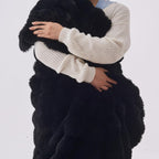 Lotus Karen Faux Fur Blanket Black - Big Bubble Rabbit Fluff King Throw for The Bed Large Fluffy Fuzzy Cozy Thick Furry Plush Shaggy Blankets 108x90 Inches