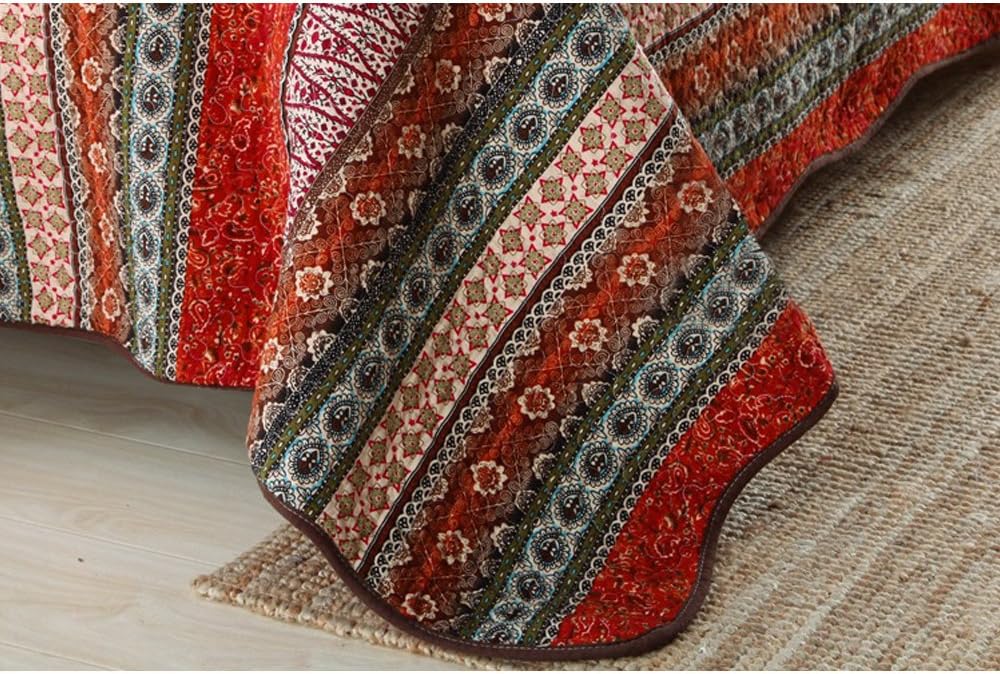 NEWLAKE Striped Classical Cotton 3-Piece Patchwork Bedspread Quilt Sets, Queen Size