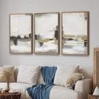 SIGNINART Beige Abstract Framed Canvas Wall Art Set, Black and White Textured Art Prints, Paint Strokes Minimalist Shapes Wall Decor, Neutral Modern Art Paintings for Living Room, Bedroom, Office 16"x24"x3
