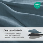 100% Blackout Linen Textured Curtains 63 Inch Long, Stone Blue | 100% Blackout - Image 4