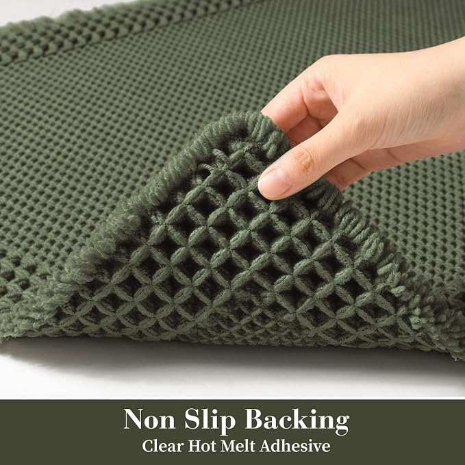 RESARE Waffle Bathroom Runner Rugs, Non Slip Boho Bath Mat 24"x72" Green | Long - Image 4