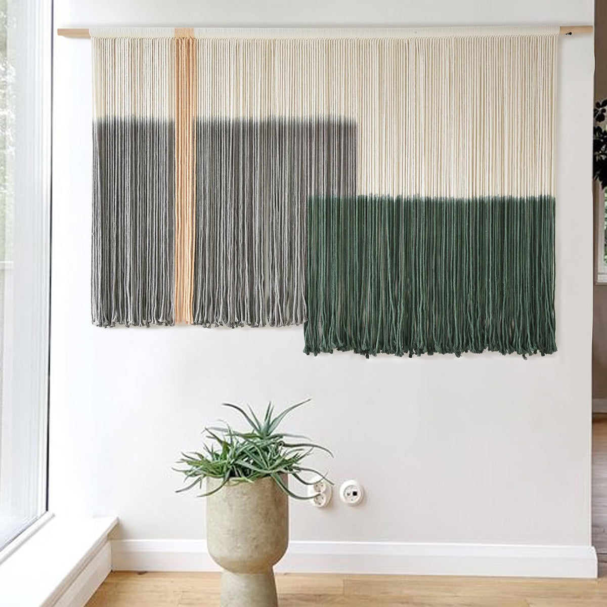 Macrame Wall Hanging Green Large Dip Dye Fiber Wall Art Bohemian Yarn Tapestry Wall Décor 57''W*35''L