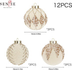 4inch Velvet Ornaments for Christmas Tree, 9PCS Glitter Flocked Christmas Ornaments Decorations Balls Set Decor Beige
