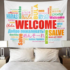 TOMPOP Tapestry World Welcome Word Cloud in Different Languages Conceptual Multilingual Home Decor Wall Hanging for Living Room Bedroom Dorm 50x60 Inches