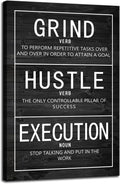 Grind Verb Hustle Verb Execution Noun Motivational Canvas Painting Wall Art Inspirational Poster Prints Artwork Pictures for Home Decor Office Framed Ready to Hang [12''W x 18''H]
