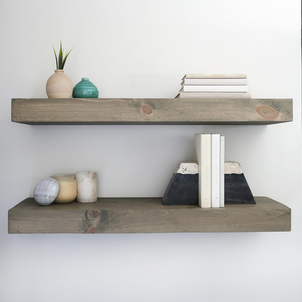 Modern Floating Shelves 3 Inches Thick for Wall, Wide Shelves for Kitchen, Living Room, Bedroom, and Bathroom, Natural Pine Wood, Rustic Wooden Shelf, (Set of 2) (Aged Barrel, 48Lx3Hx8D)