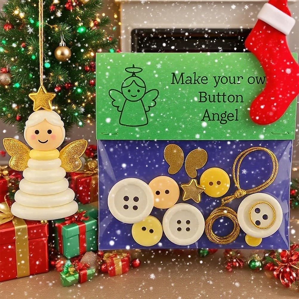 DIY Christmas Button Ornament Making Set - Snowman/Santa/Angel, Fun Holiday Craft Kit for All Ages, Ideal Xmas Tree Hanging Decor & Festive Gifts (E 12)