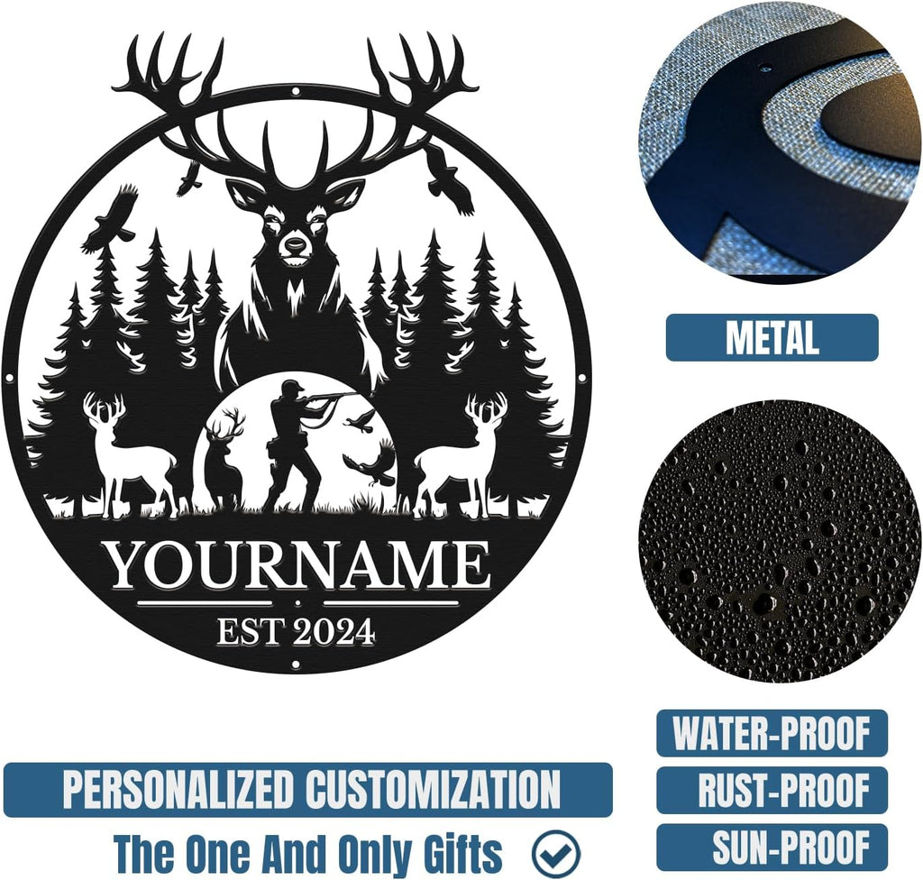 Personalized Metal Signs - Custom Shed Wall Decor, Black Deer Metal Art, Home Sign Plaques, Outdoor Decorative Signage (Style C)