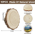 10 Pcs 9-11 Inch Unfinished Wood Slices for Centerpieces,Natural Wood Rounds for Crafts Rustic Wedding and Table Decorations,Wooden Discs with Tree Bark,Ideal for Crafts,Painting,and Holiday Decor