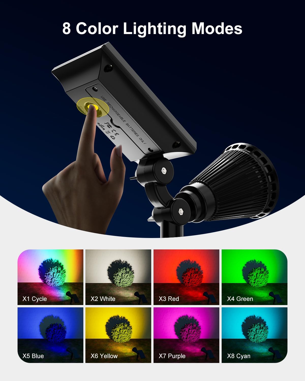 Color Changing Solar Spotlights Outdoor RGB Waterproof Landscape Flood Lights for Halloween Decorations, Skeletons, Tombstones, Pumpkin, Tree, Uplighting for Outside House, Wall, Yard, Garden, Pathway
