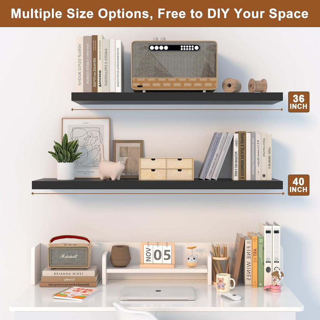12 Inch Deep Floating Shelves for Wall 3 Pack Floating Shelves Large Storage Space Wall Mount Shelf for Living Room Kitchen Bathroom 36" W x 12" D x 1.2" H Black