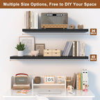 12 Inch Deep Floating Shelves for Wall 3 Pack Floating Shelves Large Storage Space Wall Mount Shelf for Living Room Kitchen Bathroom 30" W x 12" D x 1.2" H Black