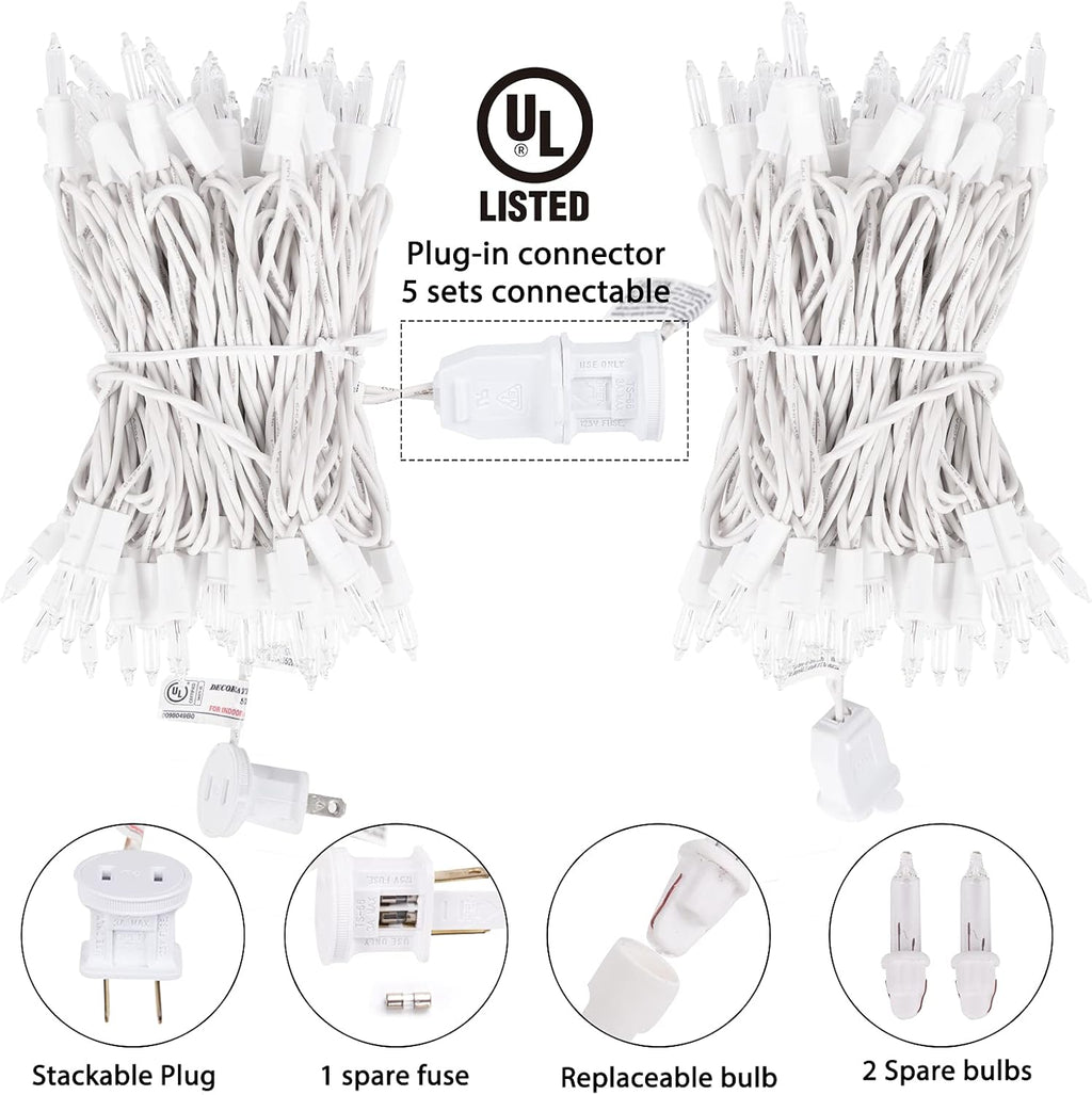 Brightown 50 Count Warm White Christmas Lights, Clear Mini Incandescent Lights on White Wire, Christmas Tree String Lights for Indoor Outdoor Decorations（12ft）