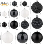 87-Pack Shatterproof Christmas Ball Ornaments Set, Christmas Tree Decorations with Hand-held Gift Package for Xmas Tree Holiday Wedding Party (Black and White)