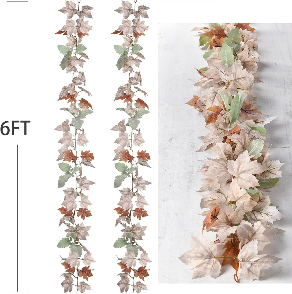 Lvydec 2 Pack Fall Maple Garland - 5.9ft/Piece White Artificial Fall Foliage Garland Colorful Autumn Decor for Home Wedding Party