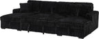 THSUPER Oversized U Shaped Plush Corduroy Fluffy Sectional Sleeper Sofa with Pull Out Bed and Double Storage Chaise for Living Room - Black