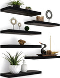 Wood Floating Shelves for Wall Decor, Rustic Wall Shelves for Bedroom Bathroom Kitchen Living Room, Set of 6 Black