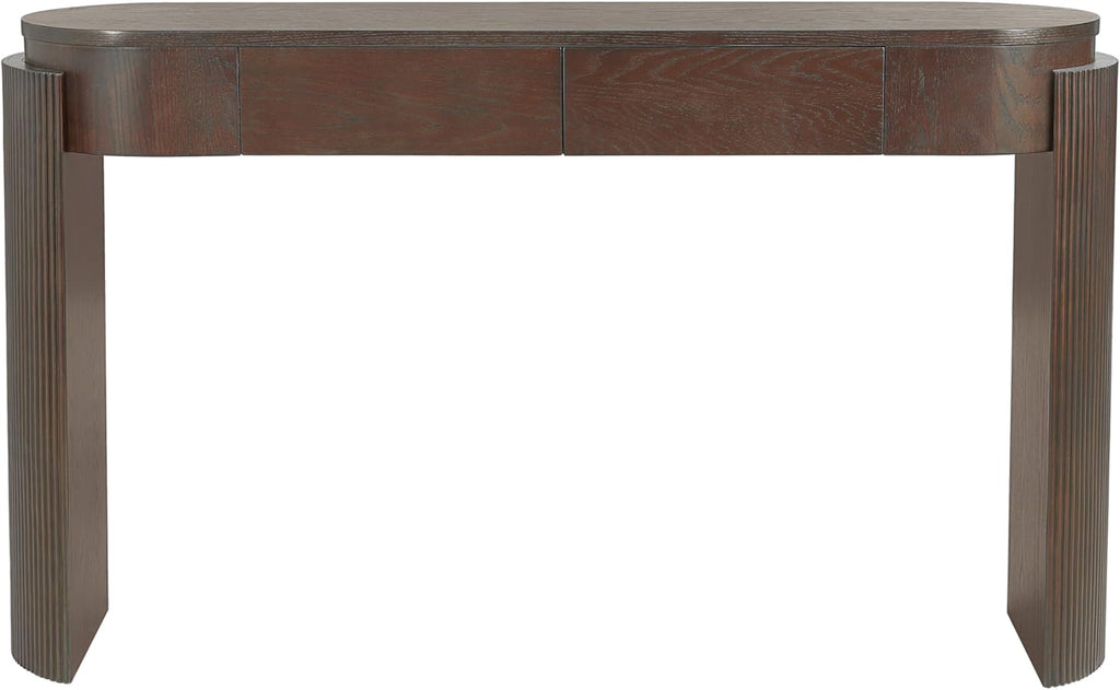 55" Sofa Table with Oval Top and 2 Drawers, Entryway Console Table with Fluted Design for Hallway,Foyer,Entry and Living Room (Fully Assembled-Espresso)