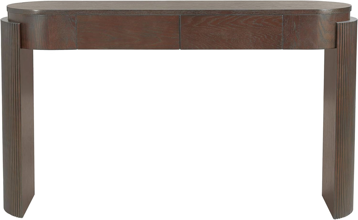 55" Sofa Table with Oval Top and 2 Drawers, Entryway Console Table with Fluted Design for Hallway,Foyer,Entry and Living Room (Fully Assembled-Espresso)