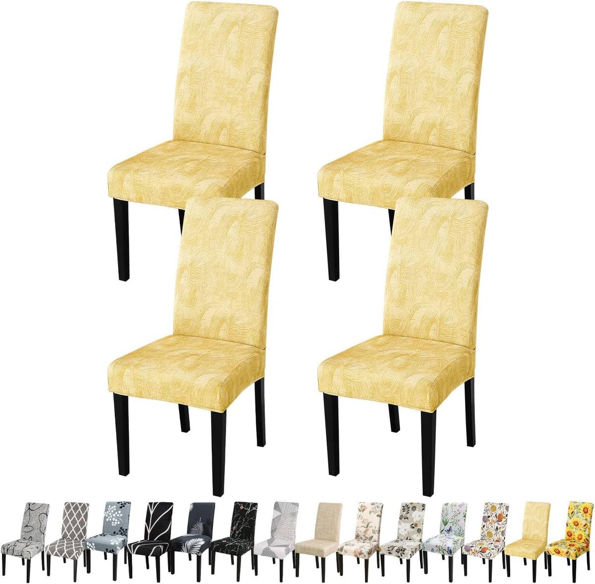 JQinHome Pattern Chair Covers for Dining Room Set of 6, High Stretch Removable Washable Parsons Chair Slipcover for Home Party Hotel Wedding Ceremony (Quicksand Beige,6PCS)