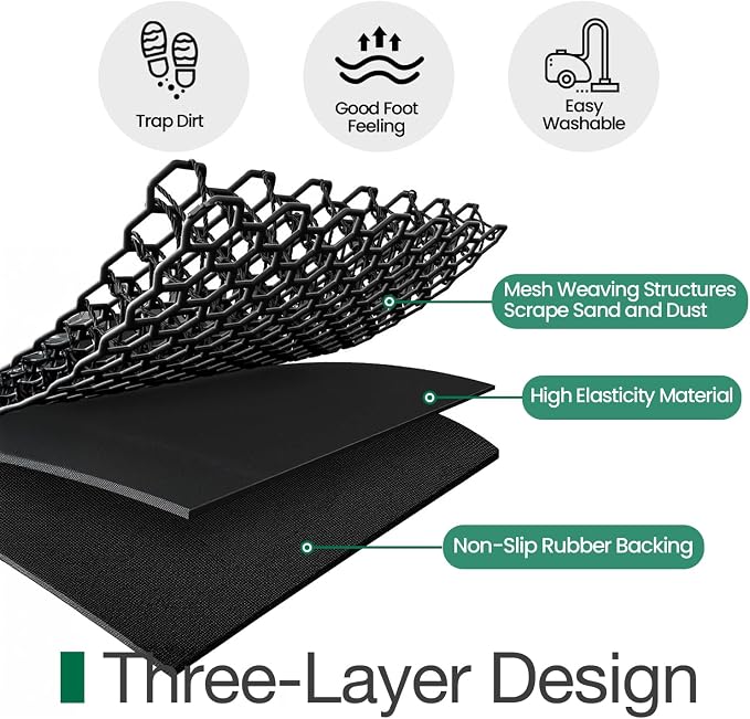 LUMI Outside Welcome Door Mat 32x47, Non-Slip Durable Rubber Easy Clean | Bee - Image 5