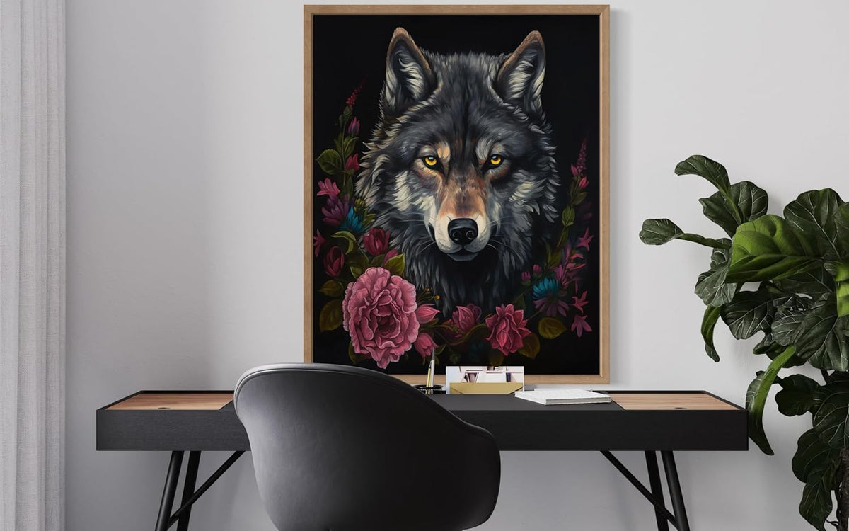 Vintage Wolf Poster Art Print, Halloween Scary Wall Art Academia Spooky Painting Decoration for Horror Prints, Gothic Posters Bedroom Decor 89 (Vintage Wolf, 8 x 10 inches, Wood Frame)