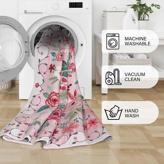 DUKINO 6x9 Area Rugs, Floral Washable Rug - Image 9