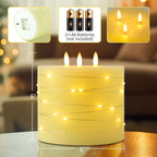 Amagic 6"x6" Extra Large Flameless Candles with 3 Wicks, Battery Operated Candles with Remote Control and Timer, LED Pillar Candles with Bling String Light, Real Wax, Realistic 3D Wick, Ivory