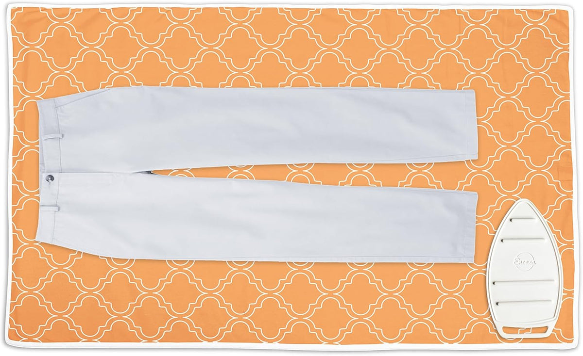 Encasa XO Ironing Mat/Pad (Large 48"x28") with 3mm Padding & Silicone Iron Rest for Steam Pressing on Tabletop or Bed - Heat Resistant, Portable, Quilting & Travel Blanket - Peach Tiles
