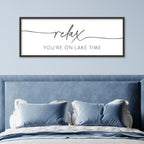 SRSZHIYUE Relax You're On Lake Time Wall Decor Above Bed Sign 40"×15" for Lake House Bedroom Over Bed Large Wood Framed Hanging Art (Black)