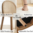 Mid Century Dining Chairs Set of 4, Accent Rattan Side Chairs Sherpa Fabric Kitchen Chair with Solid Wooden Legs for Living Room Dining Room, White