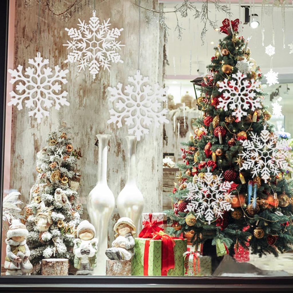 12pcs Large Christmas Snowflakes Decorations, 12" Big Plastic Glitter White Snowflake Ornaments for Winter Indoor Outdoor Christmas Tree Holiday Window Room Decor Craft Snowflakes