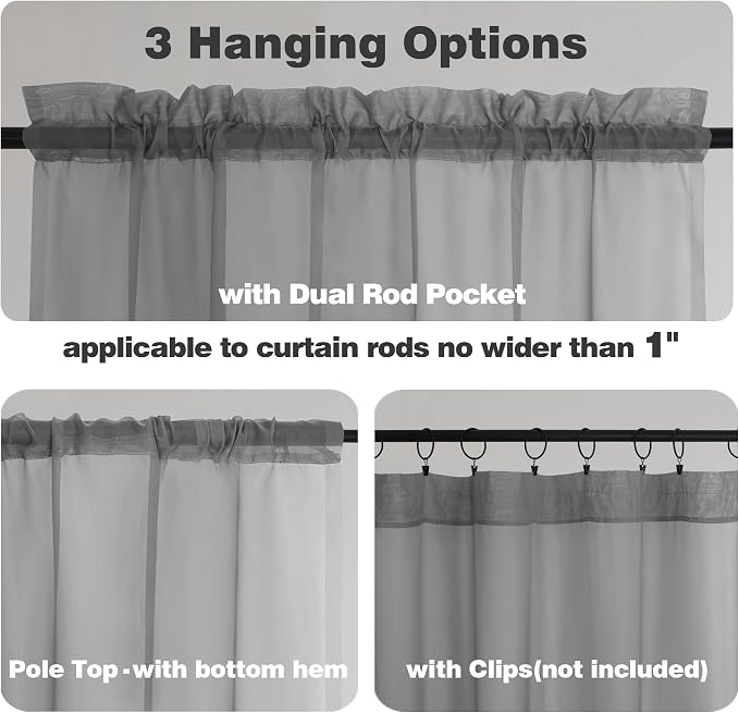 Chyhomenyc Charcoal Grey Sheer Curtains 90 Inches Long 2 Panels, Light - Image 5