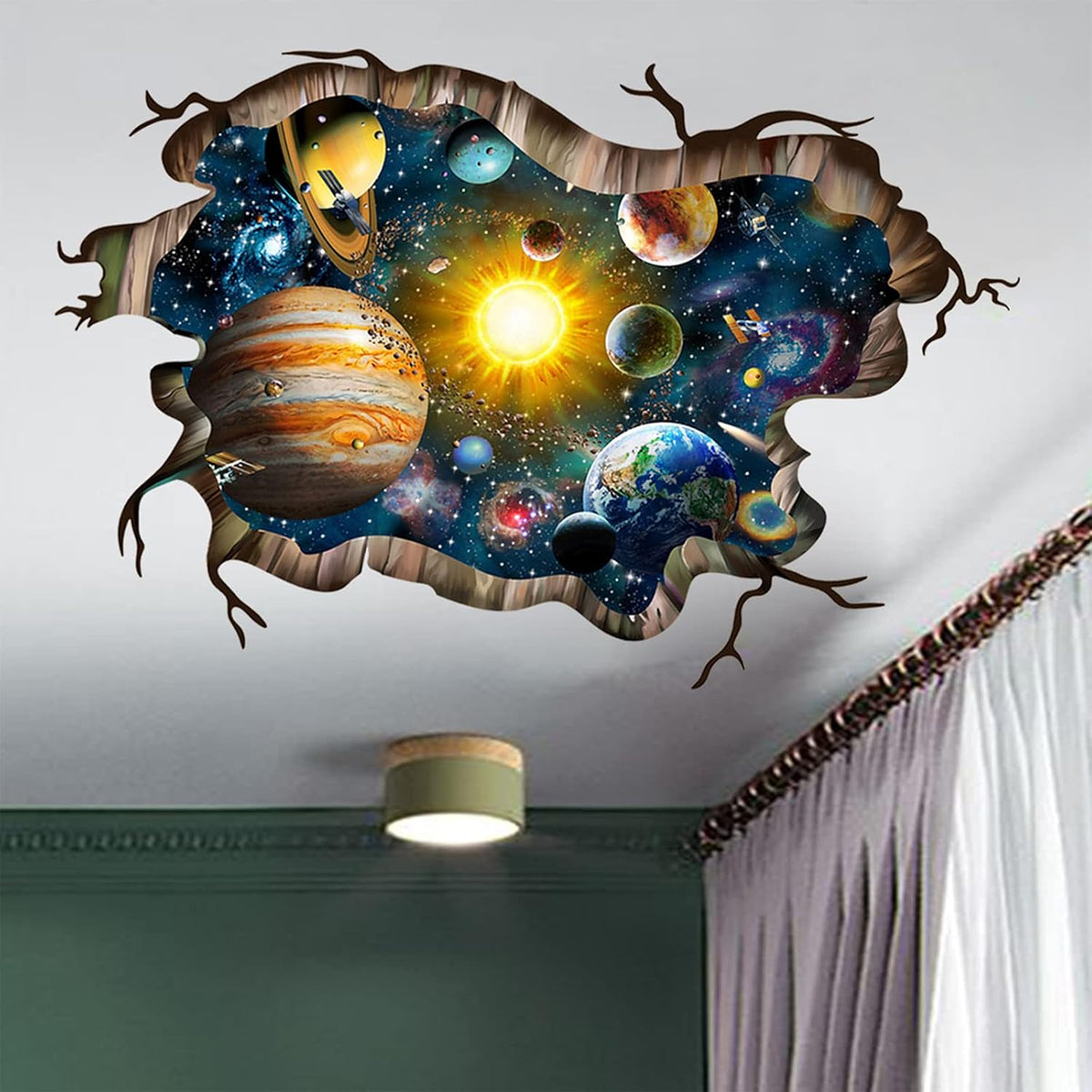 3D Broken Cosmic Galaxy Wall Decals, Magic Milky Way Outer Space Planet Wall Stickers, Creative Stars and Solar System Wallpaper for Kids Boys Floor Ceiling Living Room Bedroom Home Decor