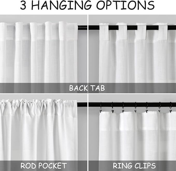 White Extra Long Curtains for Dinning Room 117 Inches Long 2 Panels Set Back - Image 2