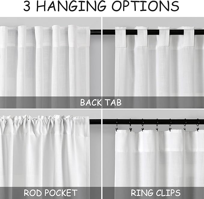 White Linen Curtains for Living Room 101 Inches Long Extra Long Back Tab - Image 2