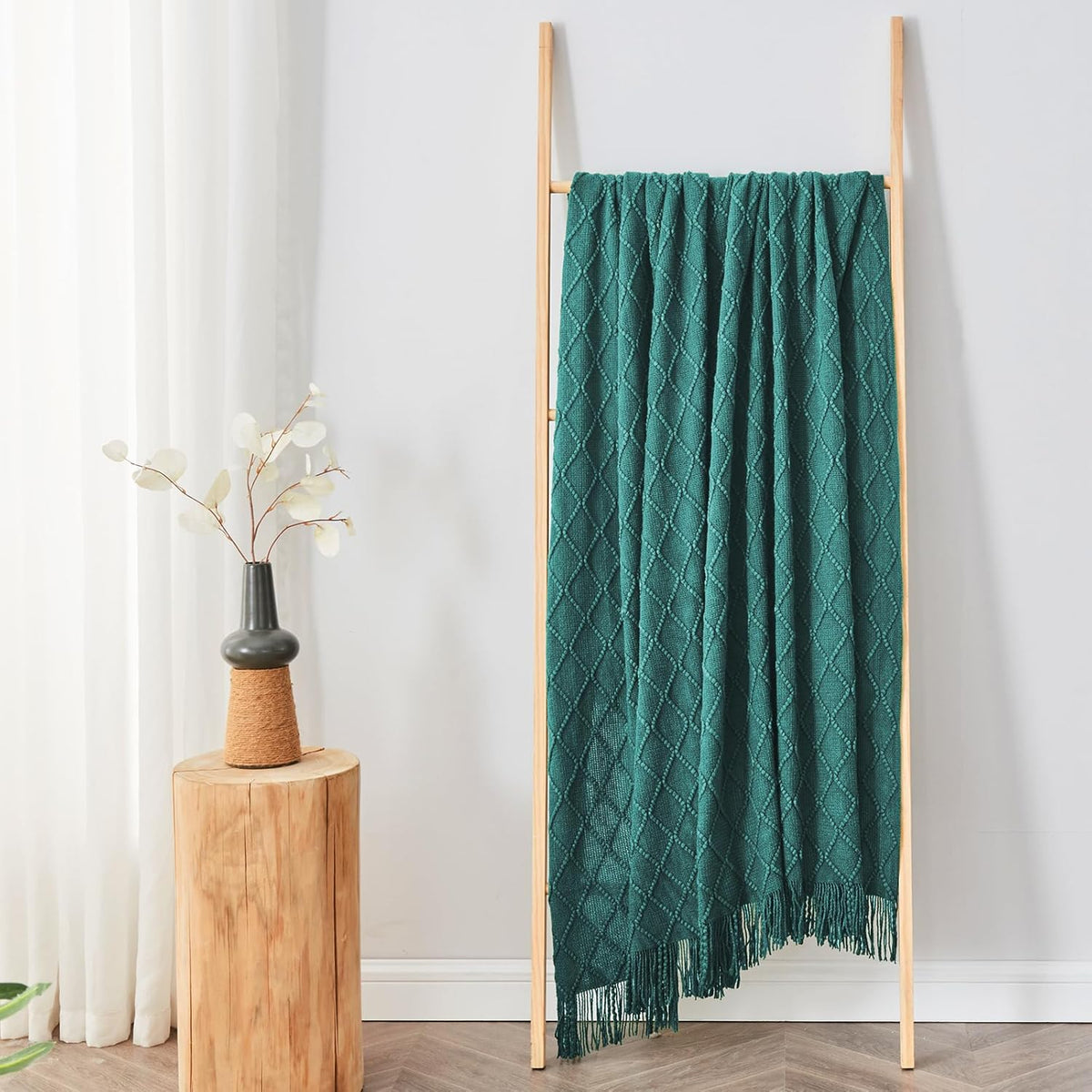 inhand Knitted Throw Blankets for Couch and Bed, Soft Cozy Knit Blanket with Tassel, Blue Lightweight Decorative Blankets and Throws, Farmhouse Warm Woven Blanket for Men and Women, 60"x80"