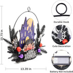 Lighted Halloween Wreaths for Front Door, Welcome Metal Wooden Door Wreath Decor Hanging Sign, 30 LED Lighted Wall Decor Battery Operated for Halloween Indoor Outdoor (Spider)