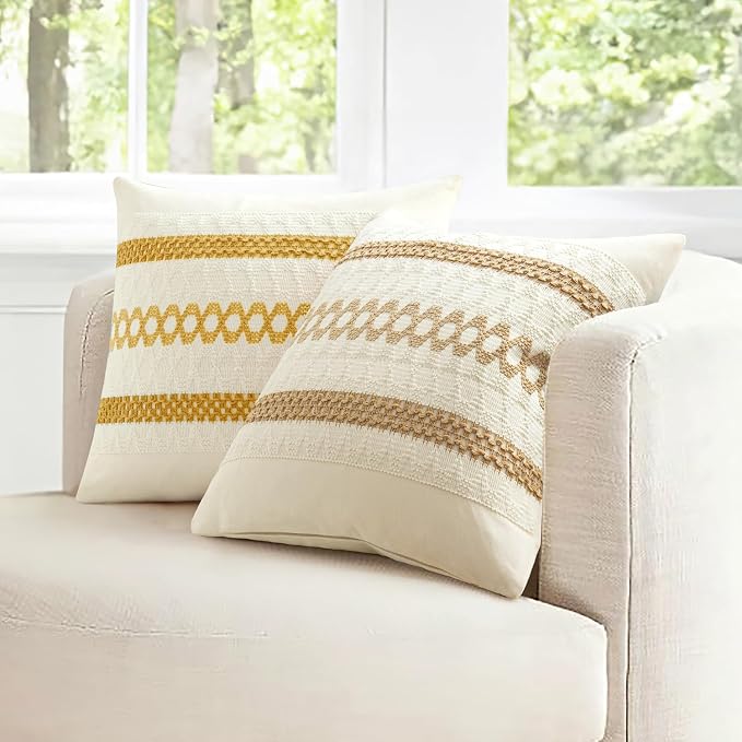 MIULEE Set of 2 Mustard Yellow Boho Decorative Pillow Covers 18x18 Inch | Fall - Image 7