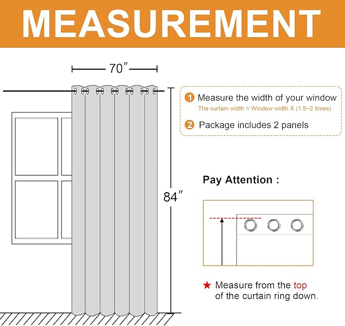 Blackout Curtains for Bedroom, 70 x 84 Inches Light Grey 2 Panels | Thermal - Image 7