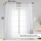 White Sheer Curtains 120 Inches Long 2 Panels Set, Airy Lightweight Sheer White - Image 2