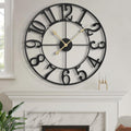 LEIKE Large Wall Clock, 18.5" Silent Non-Ticking, Battery Operated, Oversized, Decorative Retro Black Metal Clock for Living Room,Farmhouse, Dinner Room,Indoor, Outdoor(47cm, Black Arabic Number)