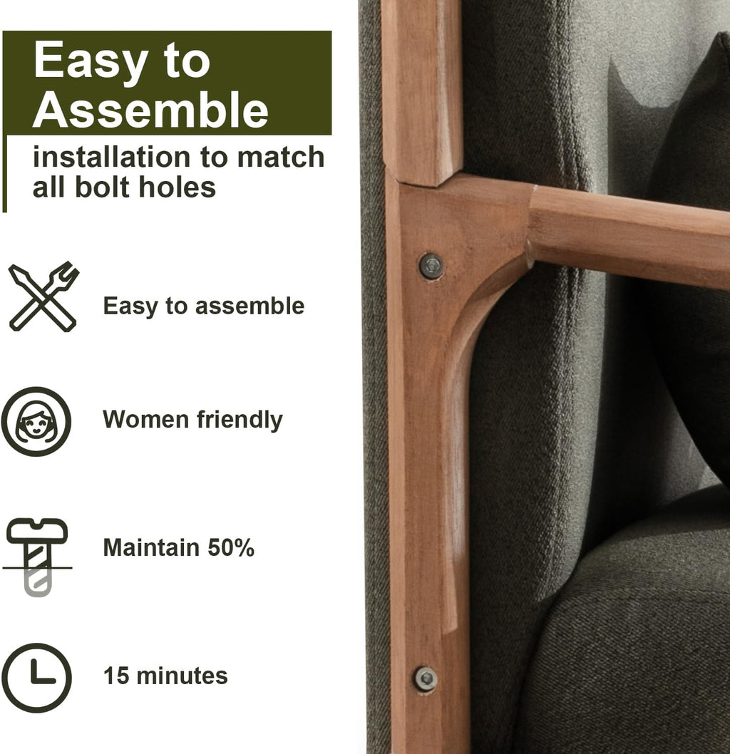 INZOY Mid-Century Modern Accent Chair Set of 2, Green Living Room Chairs with Waist Cushion, Upholstered Reading Armchair for Bedroom Sunroom