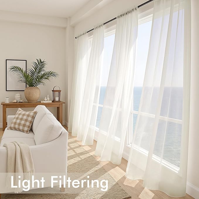 MIULEE Ivory Sheer Curtains 96 Inches Long 4 Panels 54 x 96 Inches | Light - Image 4