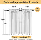 Navy Blue Sheer Curtains 45 Inch Long 2 Panels, Short Voile Drapes - Image 3