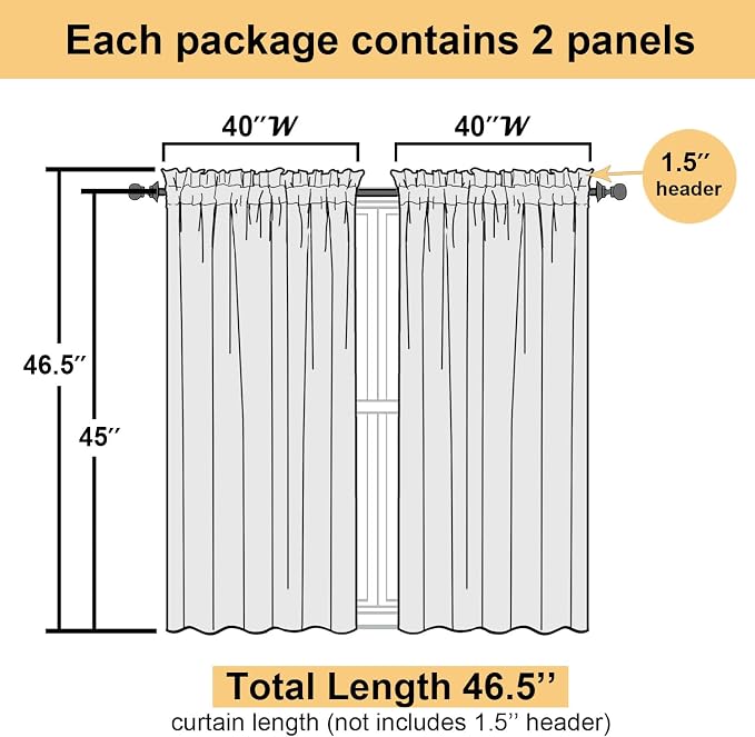 White Sheer Curtains 45 Inch Long 2 Panels, Short Voile Drapes - Image 4